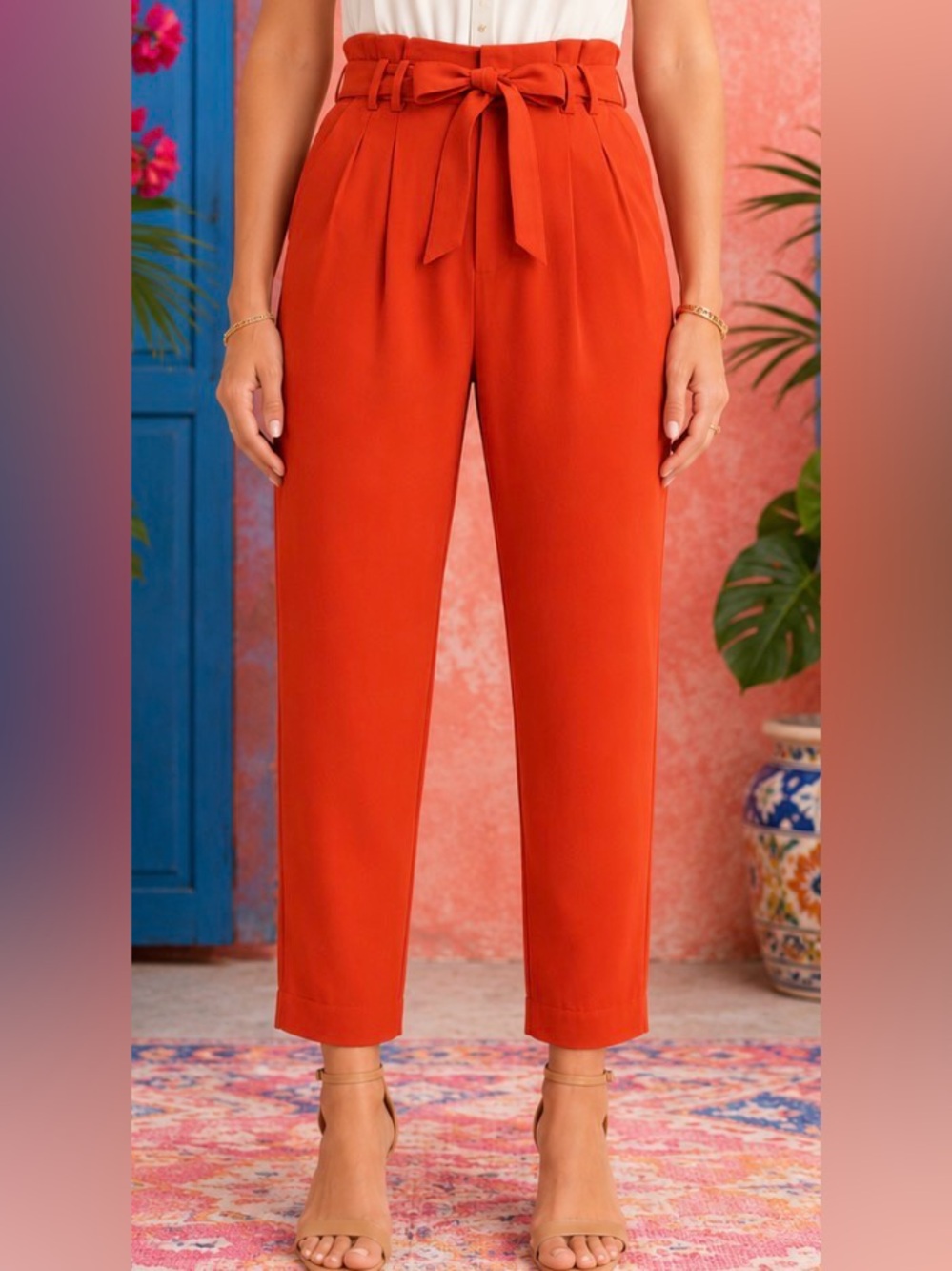Madewell Burnt Orange Paperbag Waist Tie Ankle Pants Size 12 Cropped Career